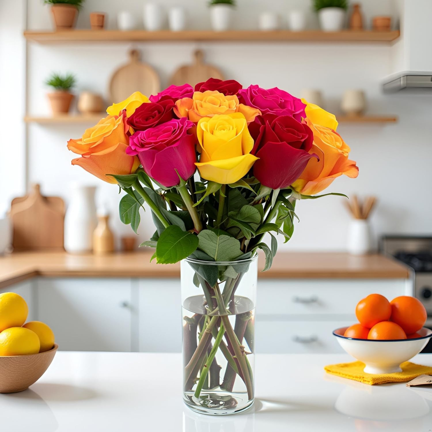 Rainbow Roses Bouquet 12 Stems Fresh Cut Flowers Delivery Gift