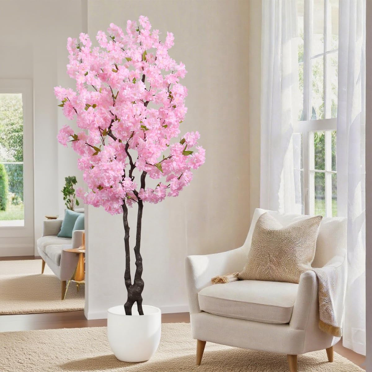 6FT Artificial Pink Cherry Blossom Tree – Faux Floral Decor for Home & Garden
