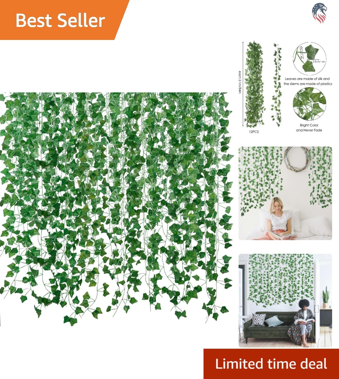 Fake Ivy Vines 12 Pack 84 Feet Artificial Plant Garland Indoor Outdoor Decor