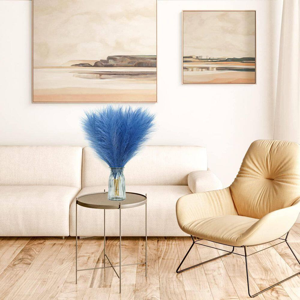 4 In. Peacock Blue Artificial Pampas Grass Color Family Artificial Plant for Hom