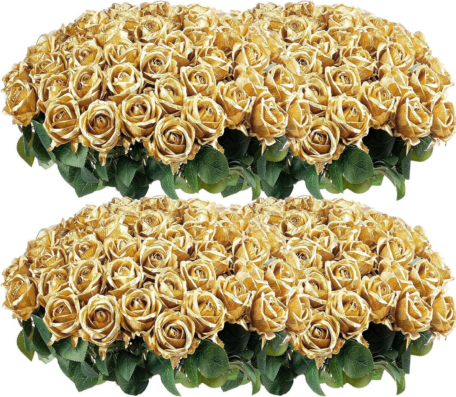 104PCS Lifelike Gold Rose Artificial Flowers for Weddings & Home Decor