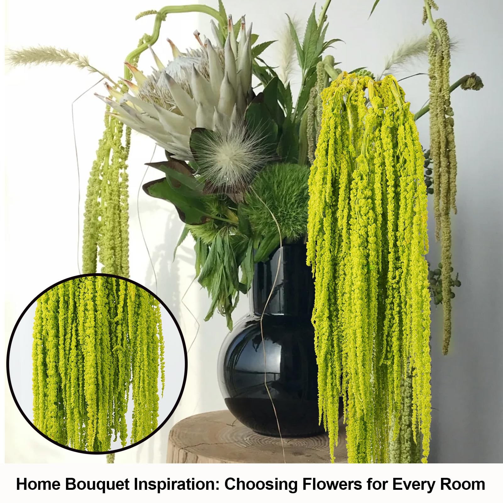 7Pcs Dried Amaranthus Hanging Flowers, 23″ Neon Lime Green Preserved Wisteria…