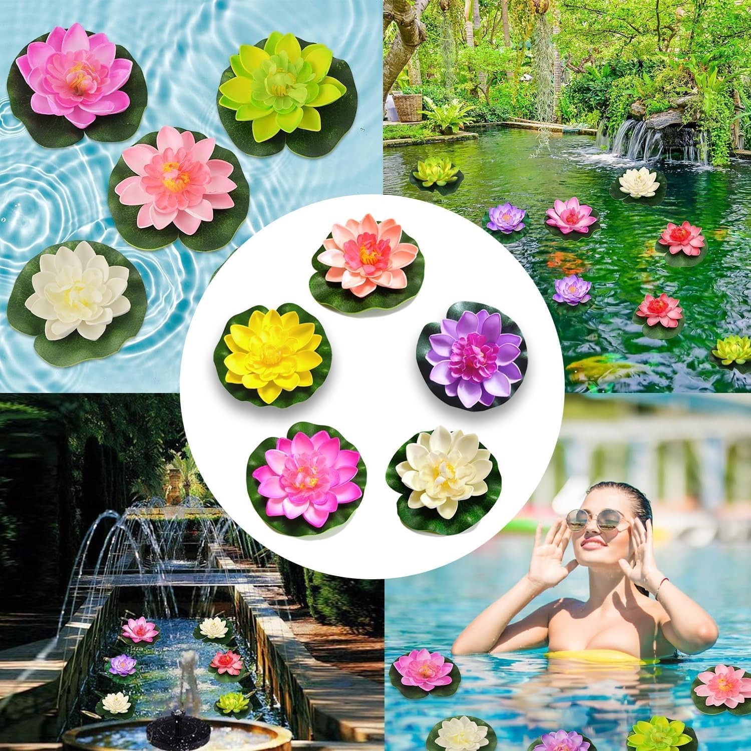 Artificial Floating Foam Lotus Flower, Lily Pads for Lake, Artificial Pond Pl…