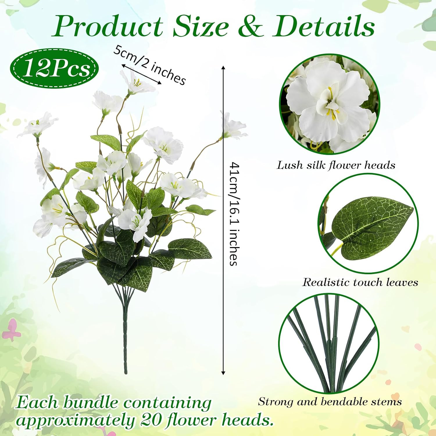 12 Bundles White Artificial Hibiscus Flowers for Outdoor Spring Decor