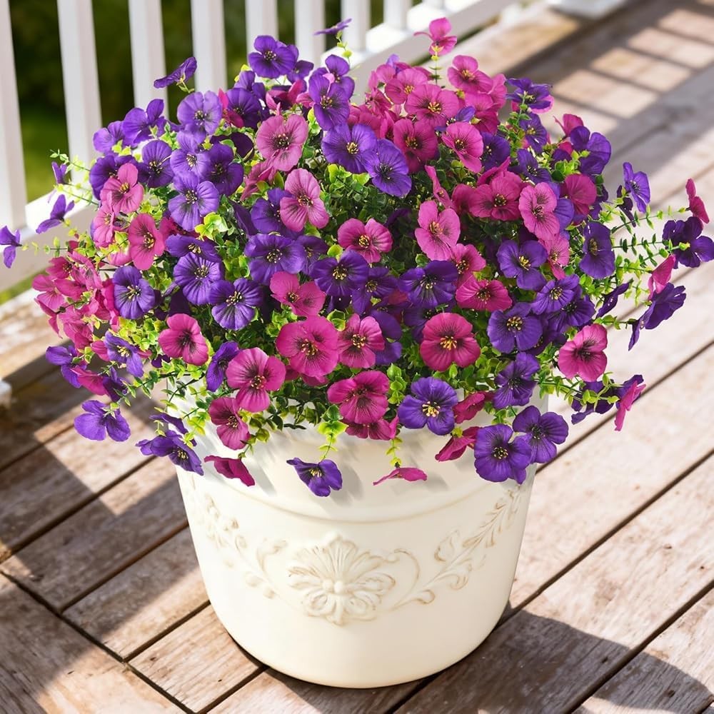 Artificial Fake Pansy Flowers Outdoor 12 Pcs Faux Silk Pansies Flower Spring