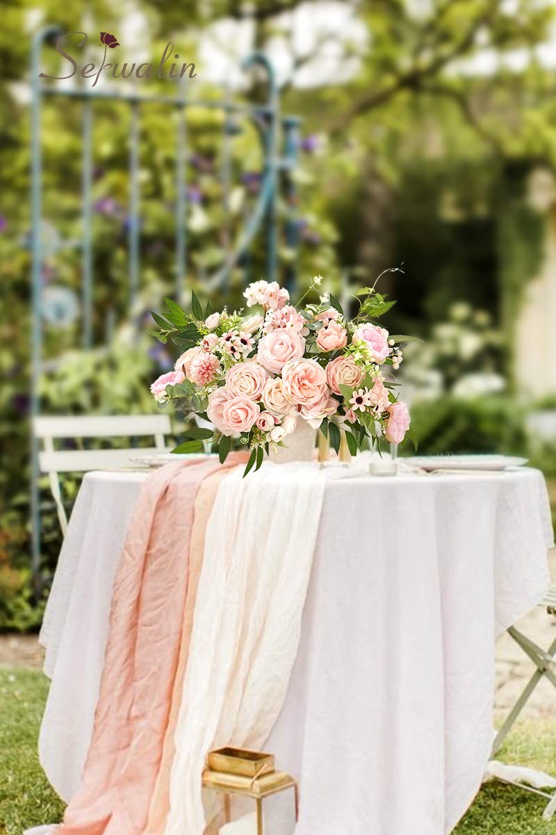 Artificial Flowers Pink Fake Silk Wedding Cake Bouquets Centerpieces Decor