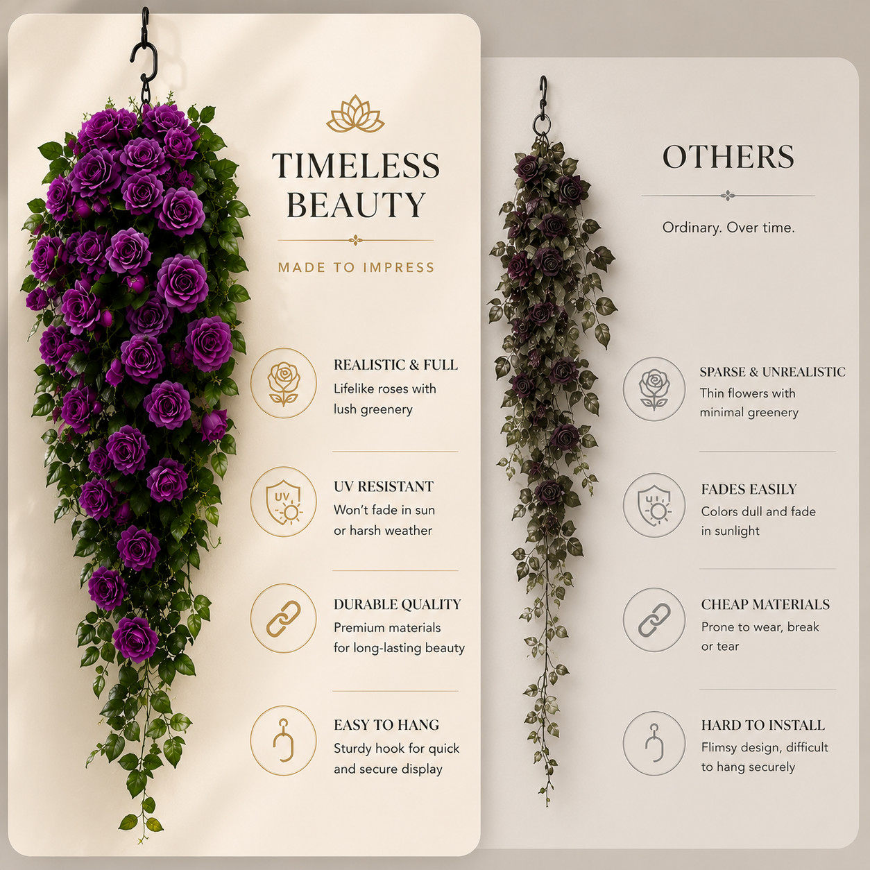 Artificial Purple Flower Garland Vine 90cm Hanging Faux Ivy Plant Home Party Dec