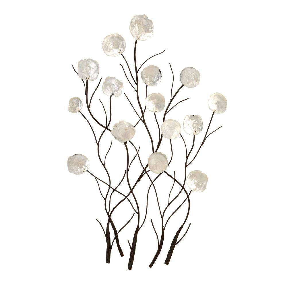 24 In. X 36 In. Capiz Shell White Floral Wall Decor with Capiz Accents