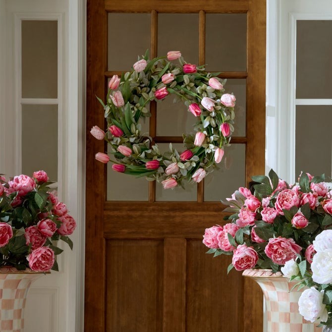 MacKenzie-Childs Rosy Check Tulip 28″ Wreath, Free Shipping