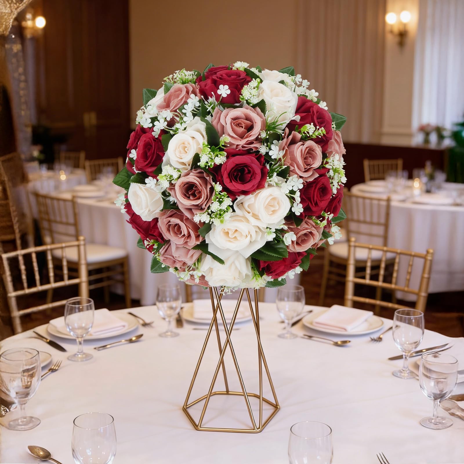 2 Pcs Flower Centerpieces for Wedding Tables, 12.6in Dusty Rose Flower Balls …