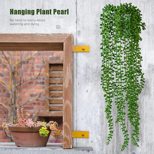 PCS Artificial Succulents Hanging Plants,27.5 Inch Fake String of 3 Green