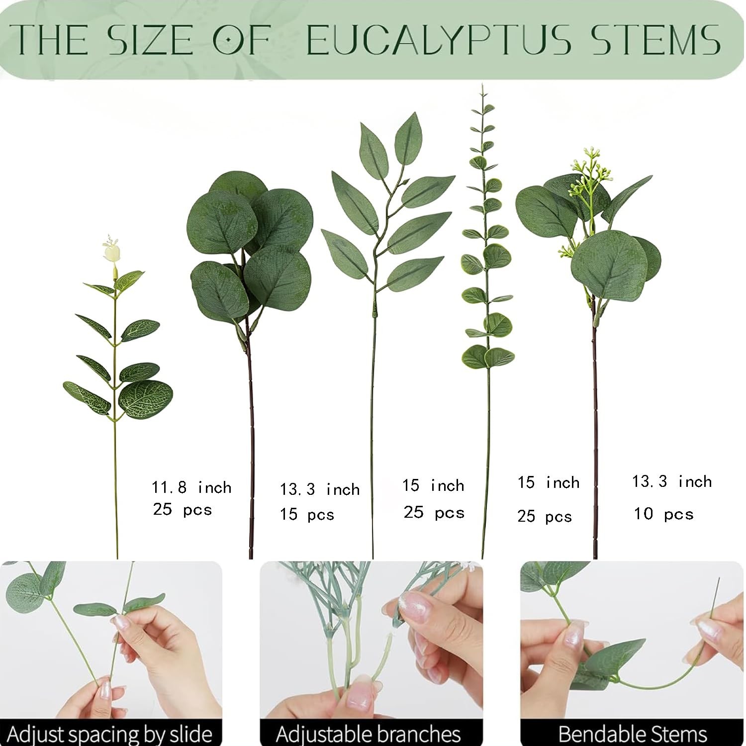 100 Pcs Artificial Mixed Eucalyptus Stems Leaves Bulk, 5 Kinds Fake Greenery …