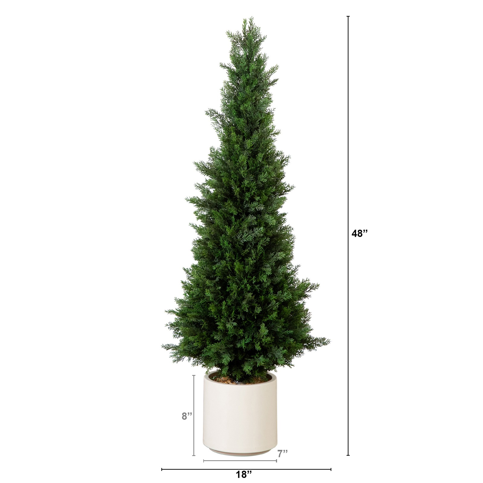 Nearly Natural 4ft UV Resistant Cedar Tree in White Planter in Green