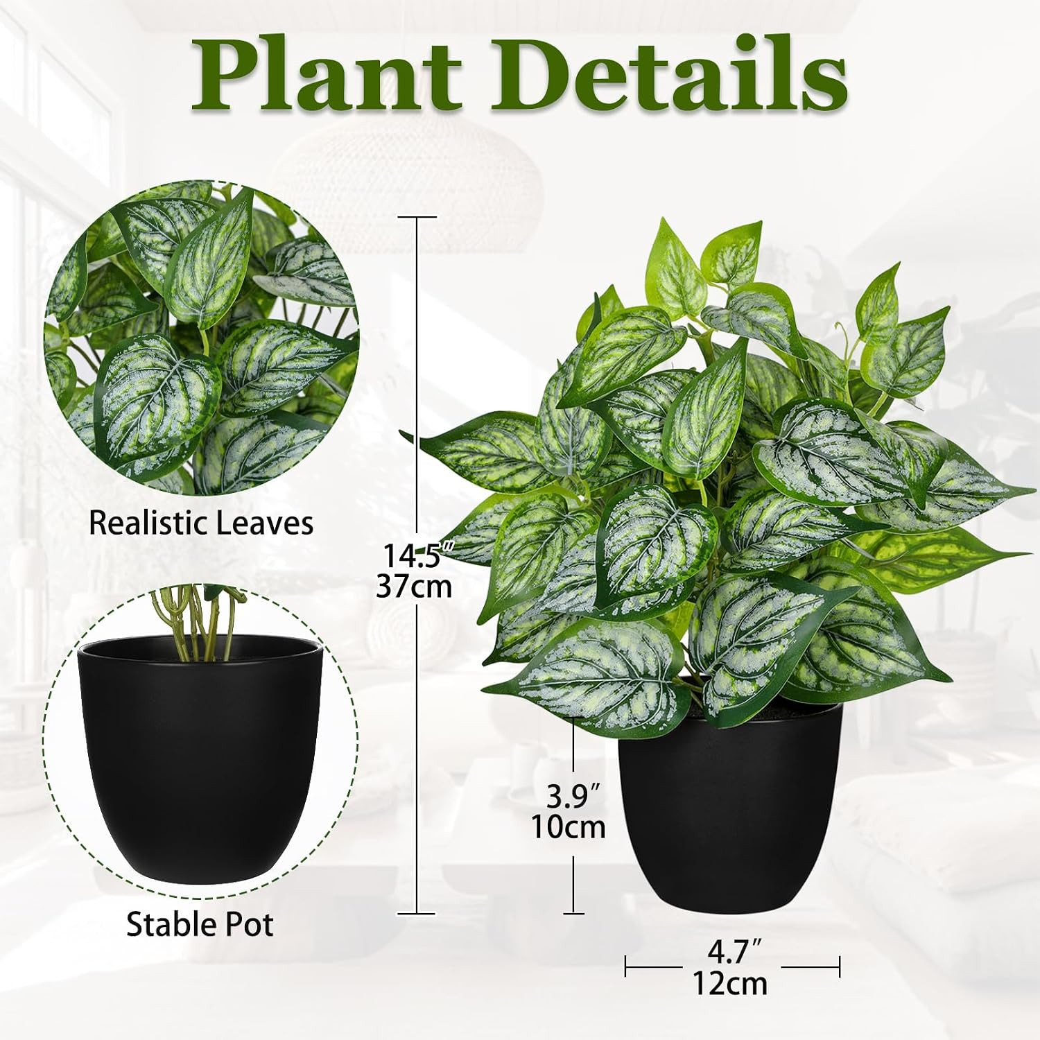 14.5″ Artificial Plants Indoor Home Decor Small Faux Plant | Silk Fake Potted Pl
