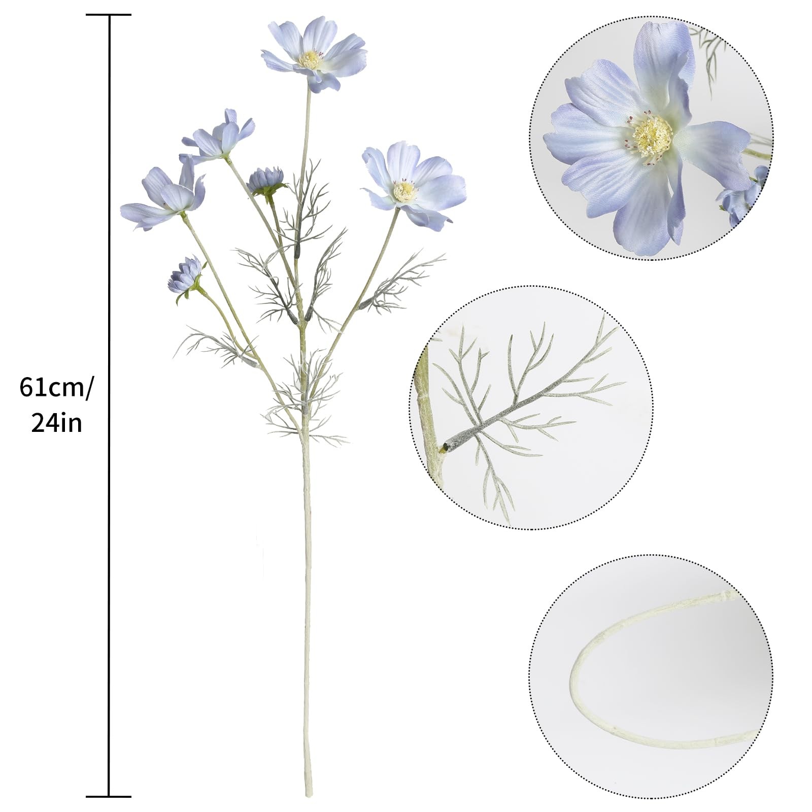 6 PCS Light Blue Daisy Artificial Wildflowers 24 Inch Silk Wedding Party Decor