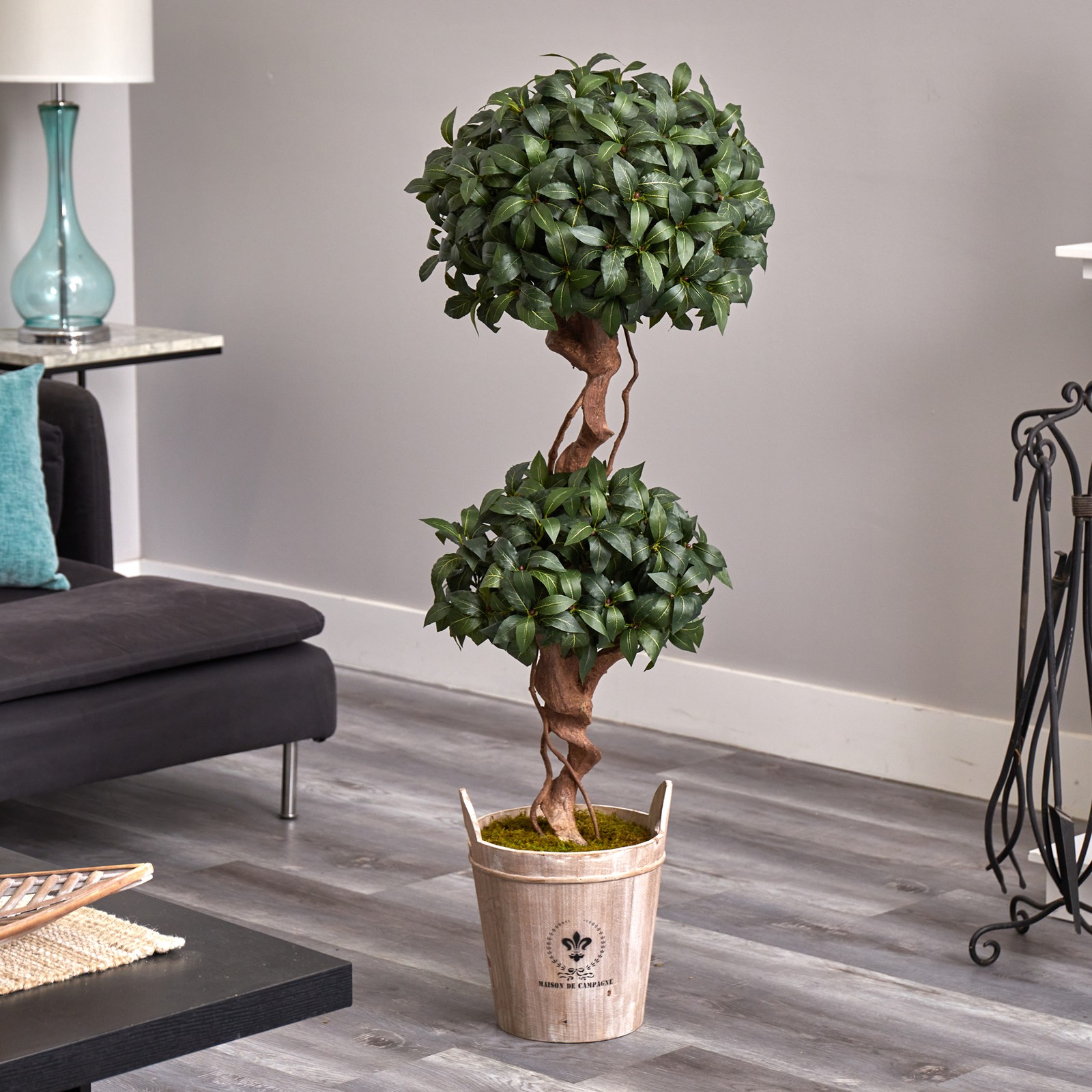 Nearly Natural 4.5ft Sweet Bay Double Topiary ArtificialTree in Planter