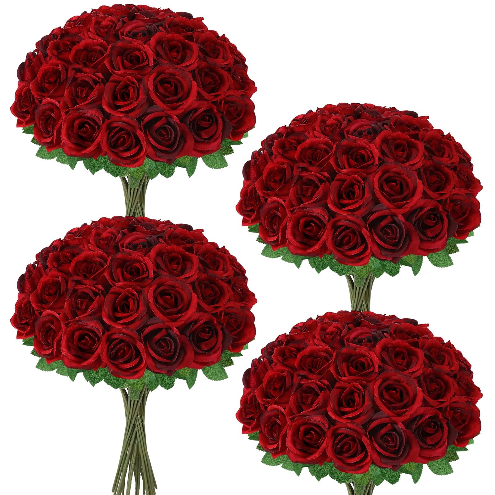 36 Pcs Burgundy Artificial Roses with Long Stems, Fake Silk Rose Artificial F…