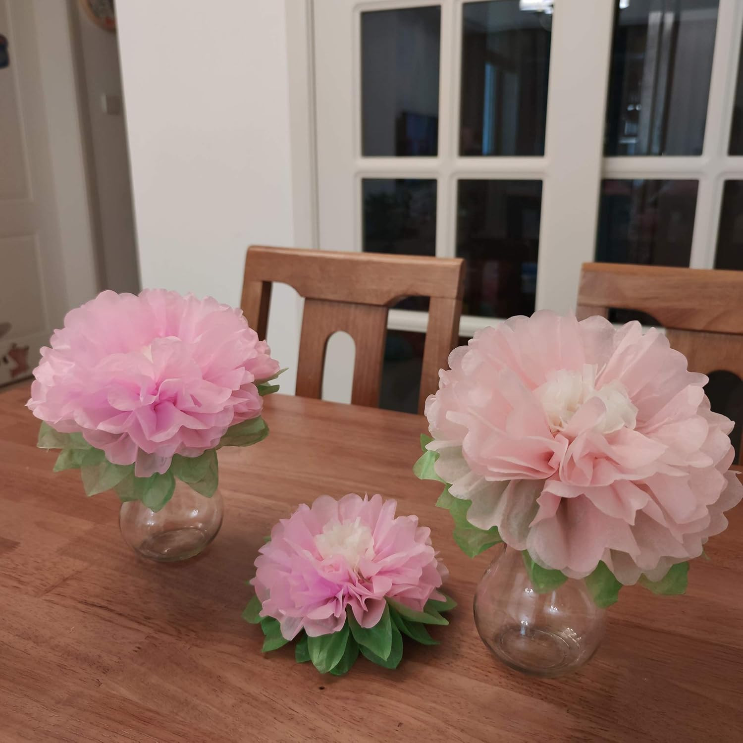 Pinks Flowers Decoration (11”-7” Assorted) 6 Pcs Artificial Tissue Paper Peony