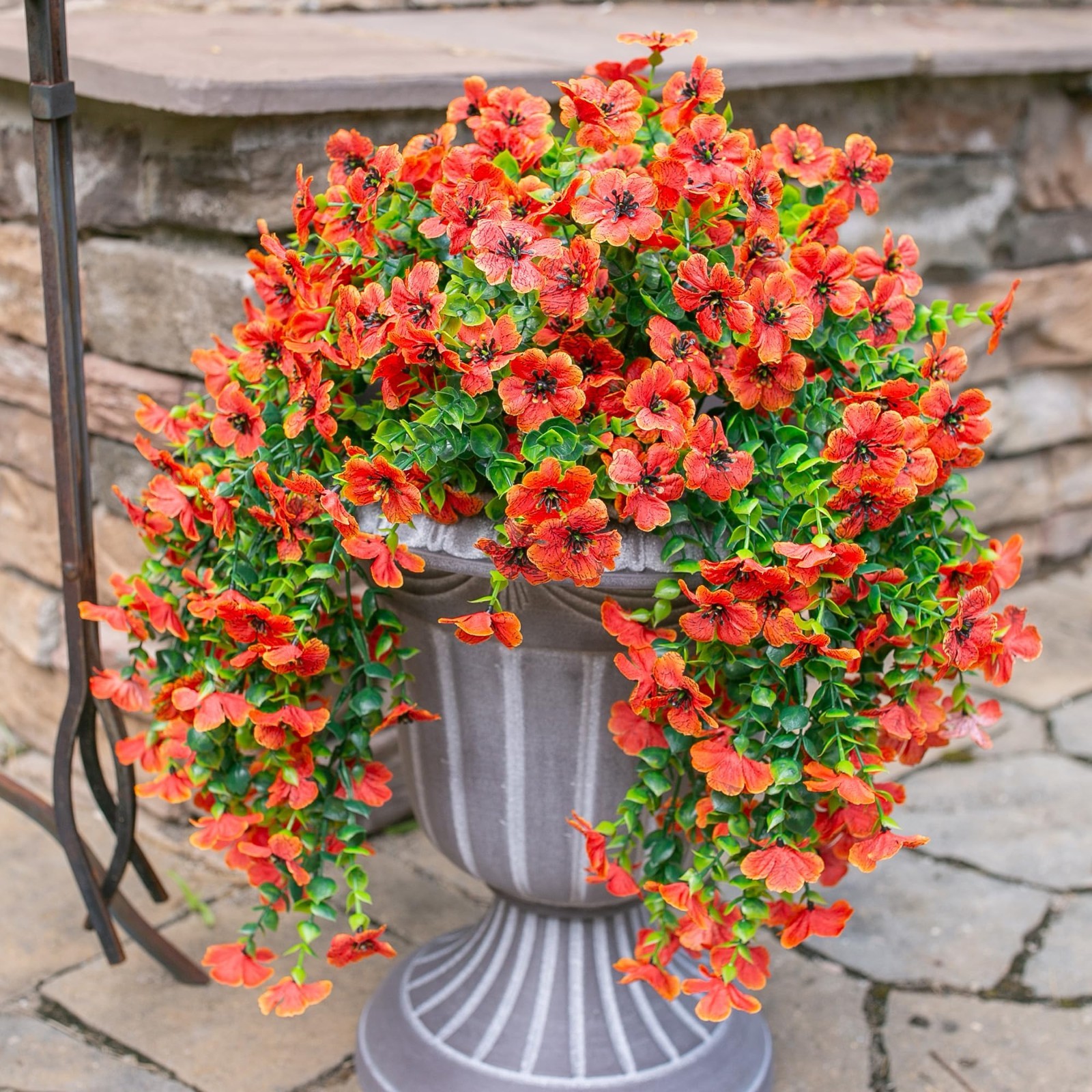 Fall Artificial Mums & Eucalyptus Hanging Decor – 2Pcs Orange Daisy Silk Flowers