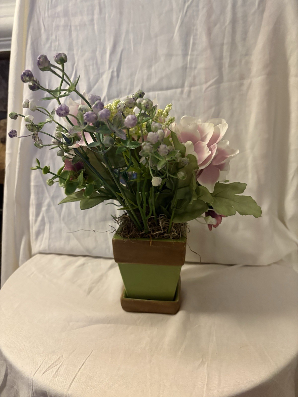 New Handmade Floral Arrangement In Green Ceramic Planter SKU WR27 Size 12 X 12”