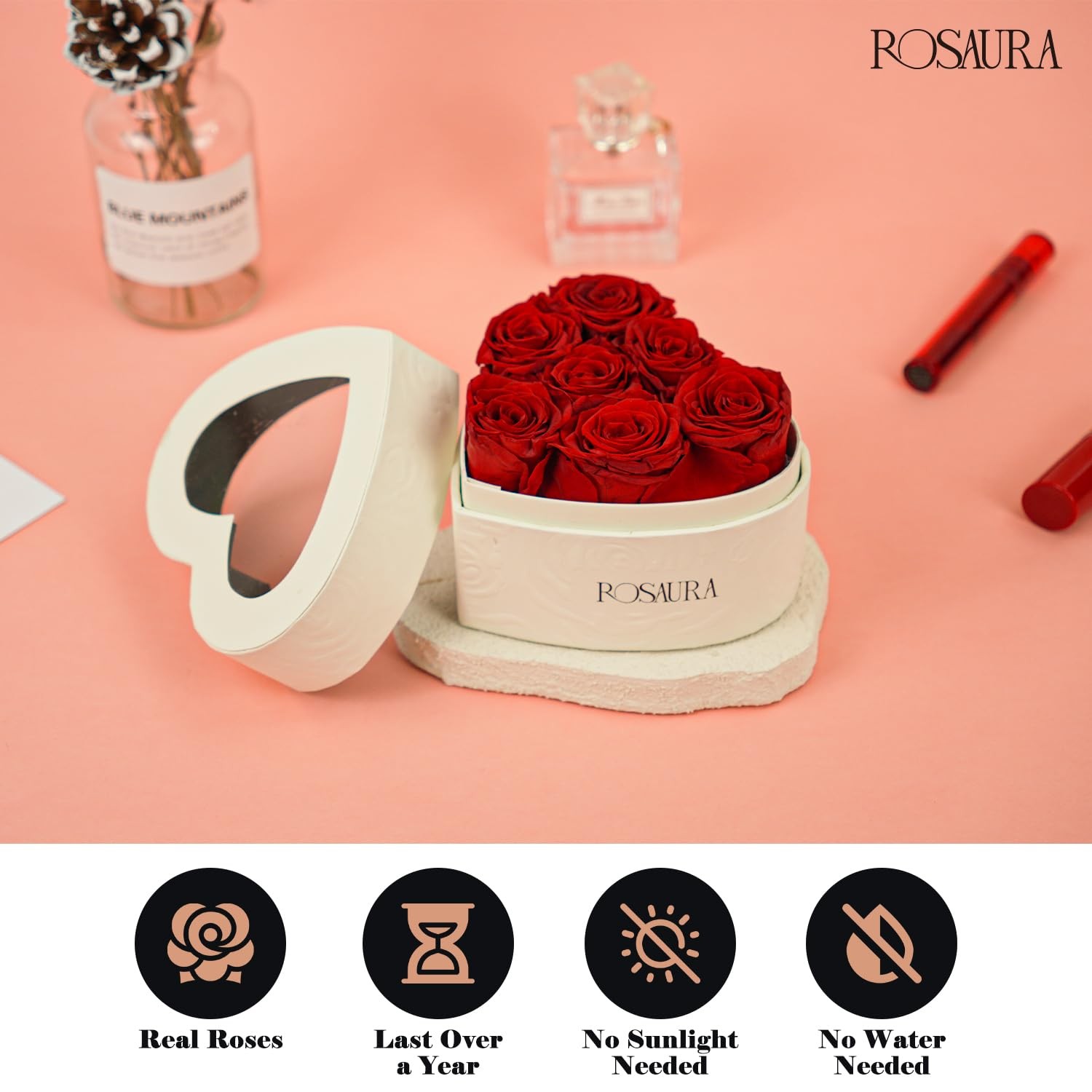 Heart-Shaped Preserved Roses Gift Box – Real Forever Flowers for Birthday Val…