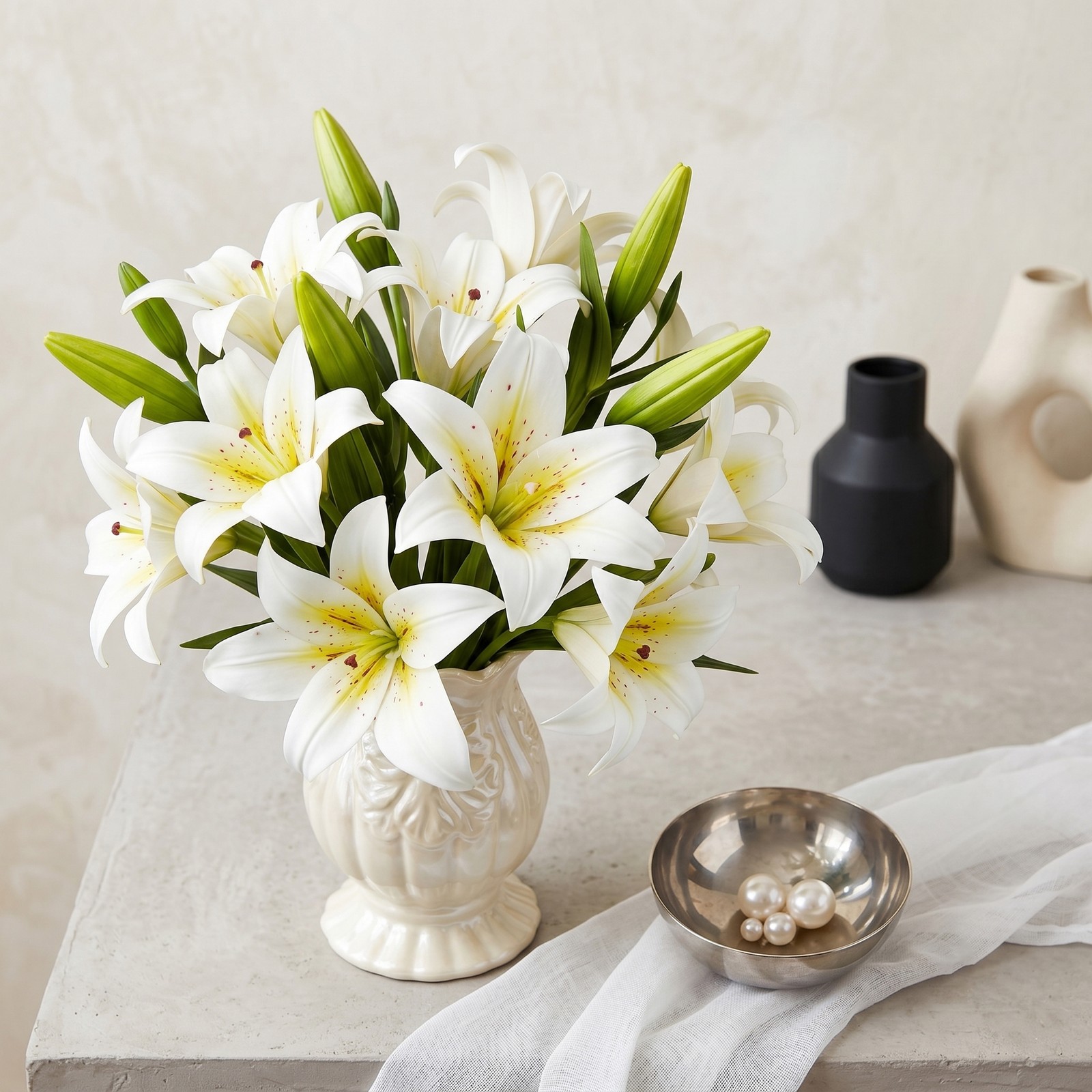 6 Bundles 18 Artificial Lily Flowers with 12 Heads Fully Bloomed Lilies & 6 Buds