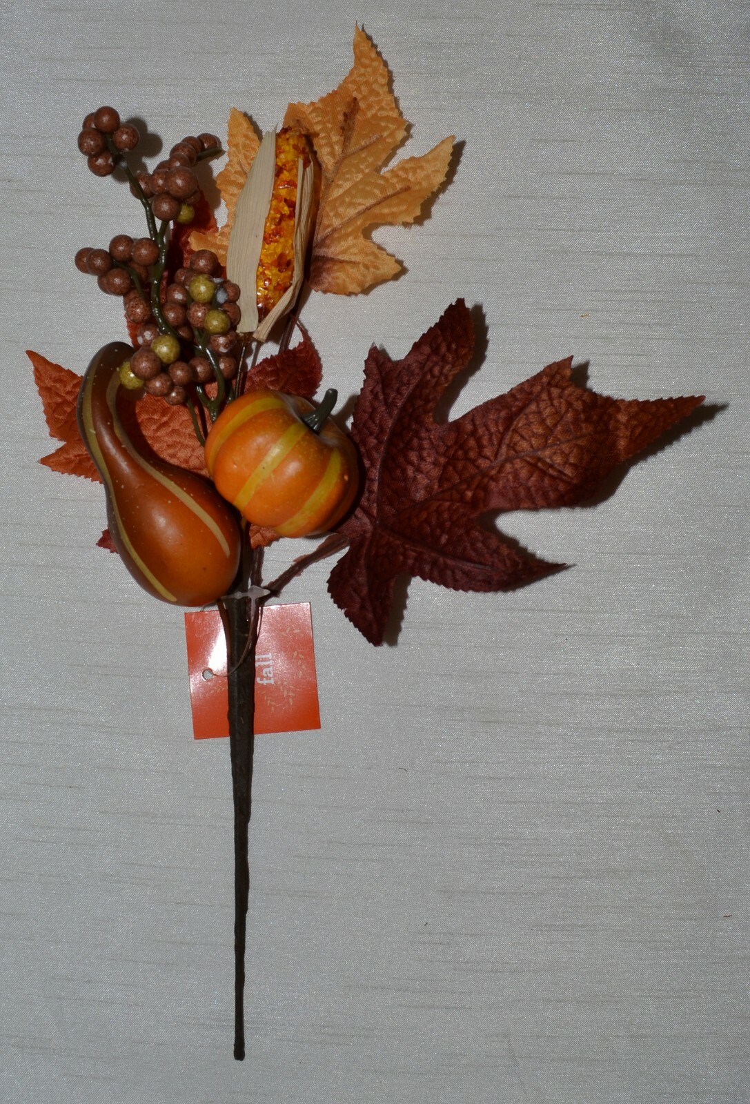 Set of 2 Silk Fall Leaf Artificial Pumpkin Gourd Berry Corn Pick~Thanksgiving