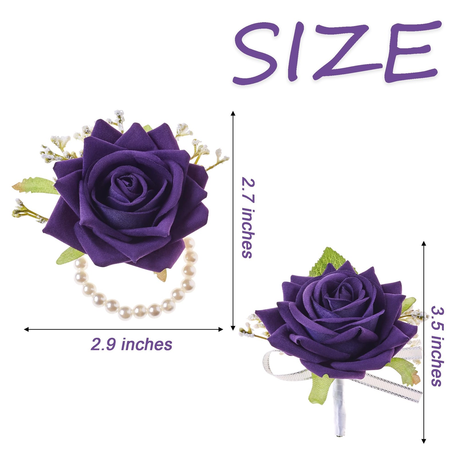 2Pcs Purple Corsage and Boutonniere Set Corsage Wristlet for Prom Decor Bouto…
