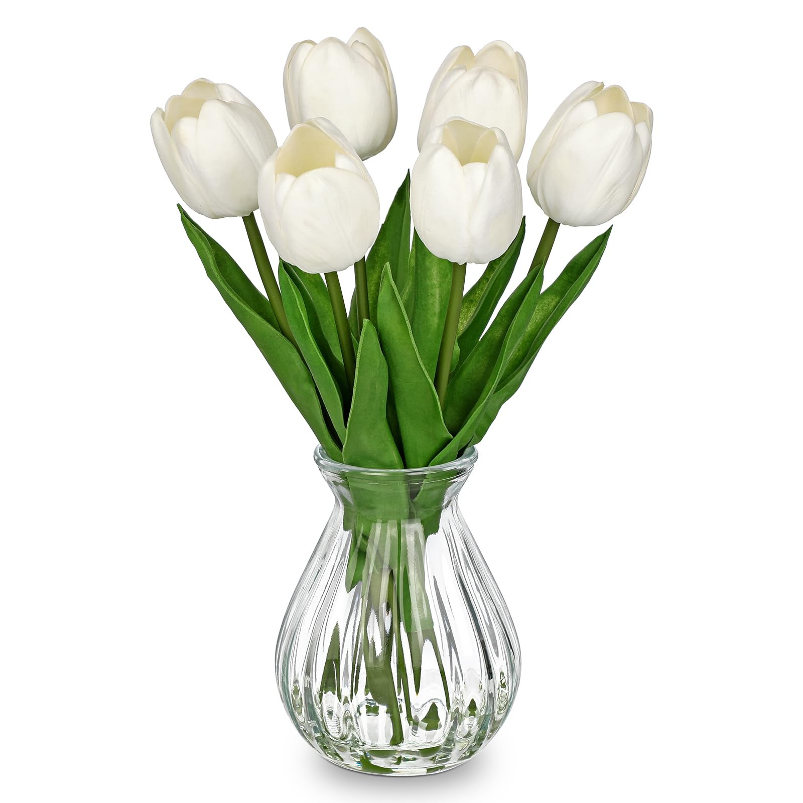 Artificial Tulips Flowers Floral Arrangement – 6 Stems Faux Flowers with Clea…