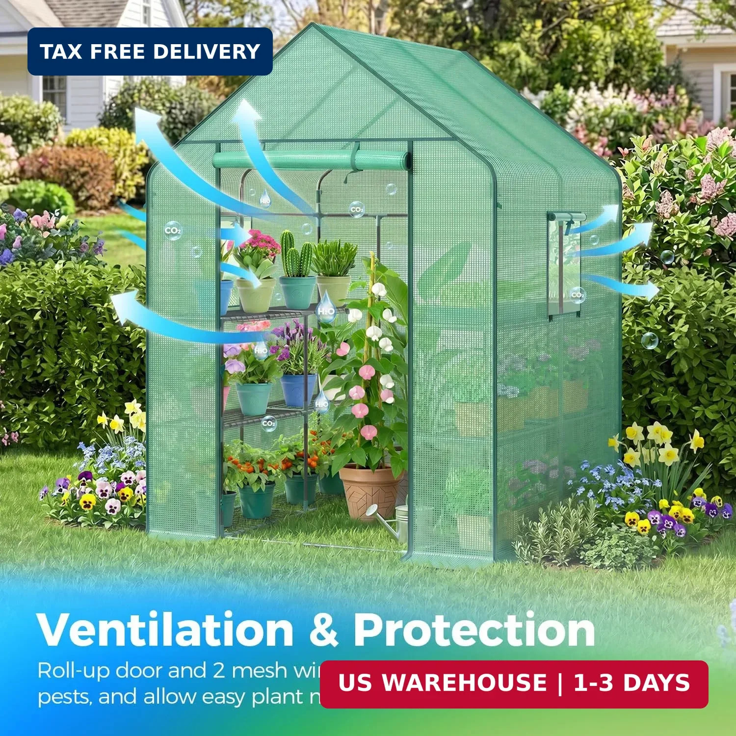 Ohuhu Greenhouse for Outdoors with Screen Windows, 57 x 57 x 76” Walk in Plant