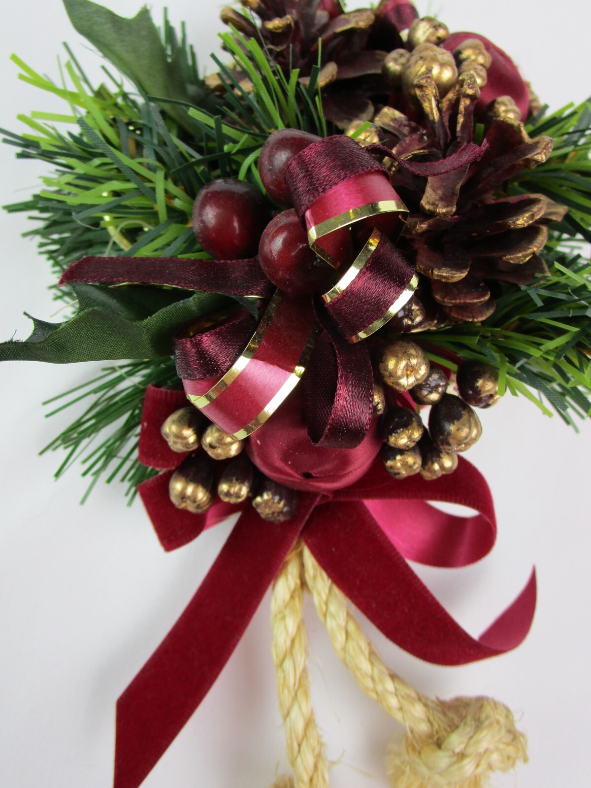 Decorative Christmas Pine Wall Swag Small Burgundy 9″