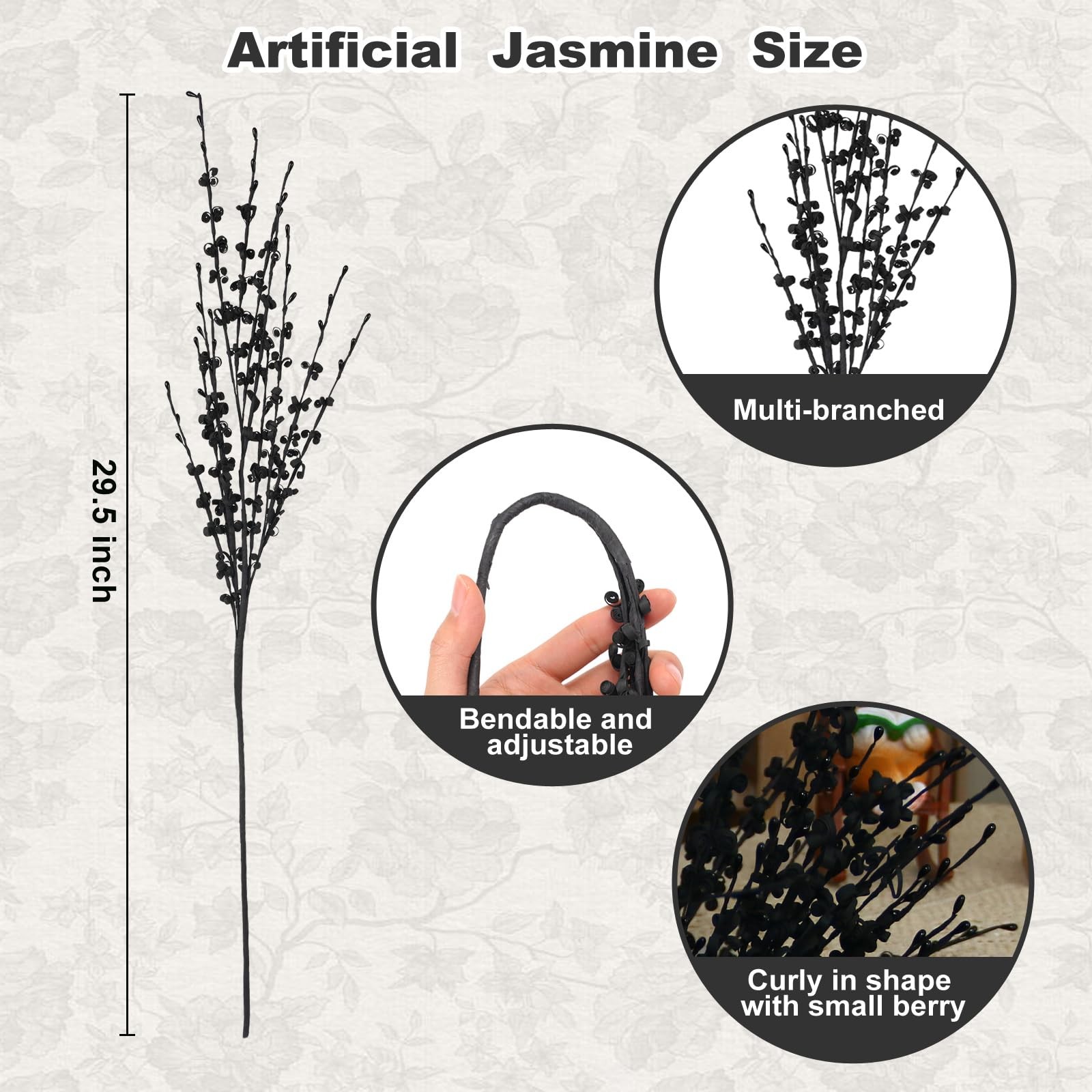 Artificial Jasmine Flowers 5Pcs 29.5 Inch Black Faux Bouquet Wedding Home Decor