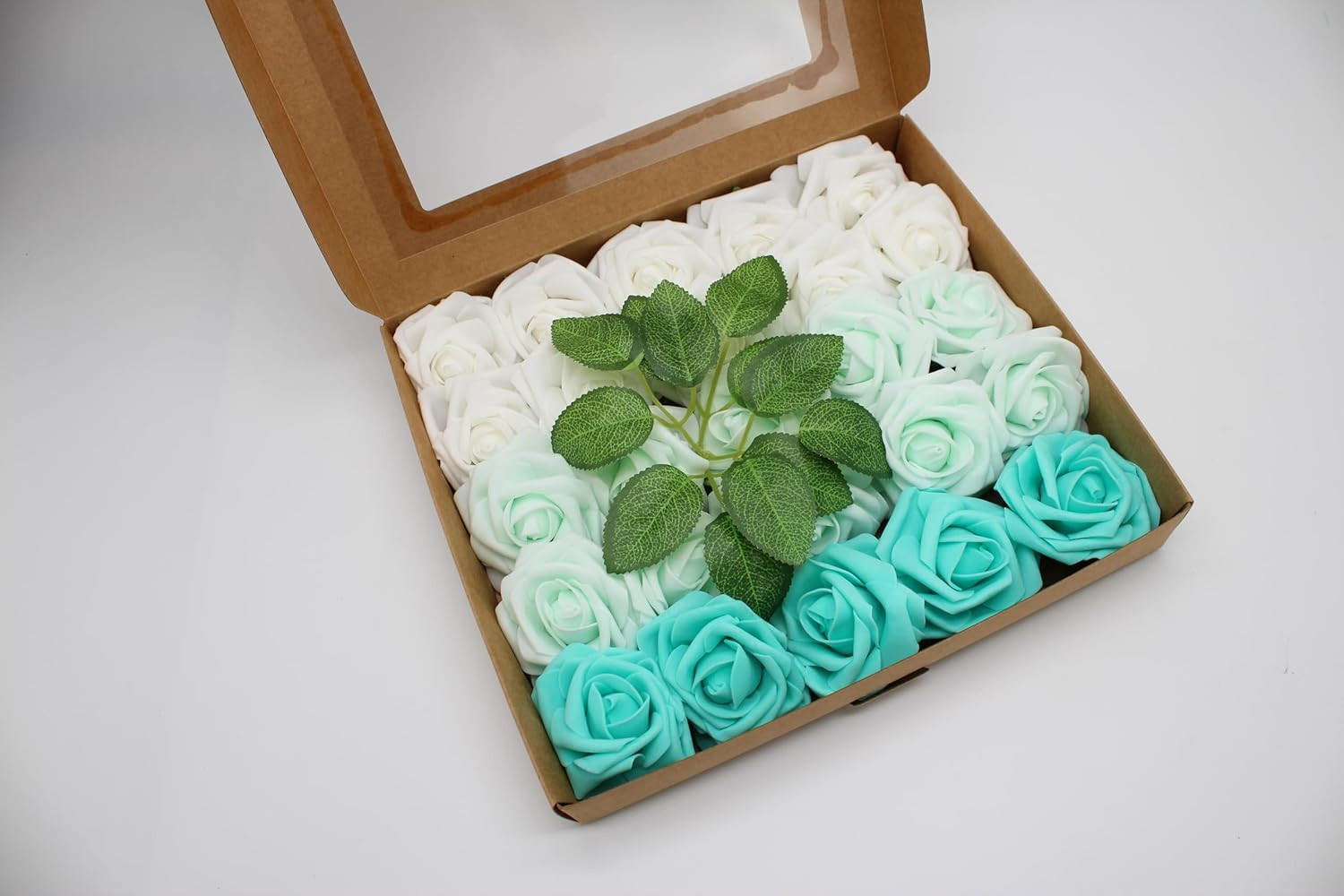 100PCS Realistic Green Artificial Roses for Wedding Decor & DIY Projects