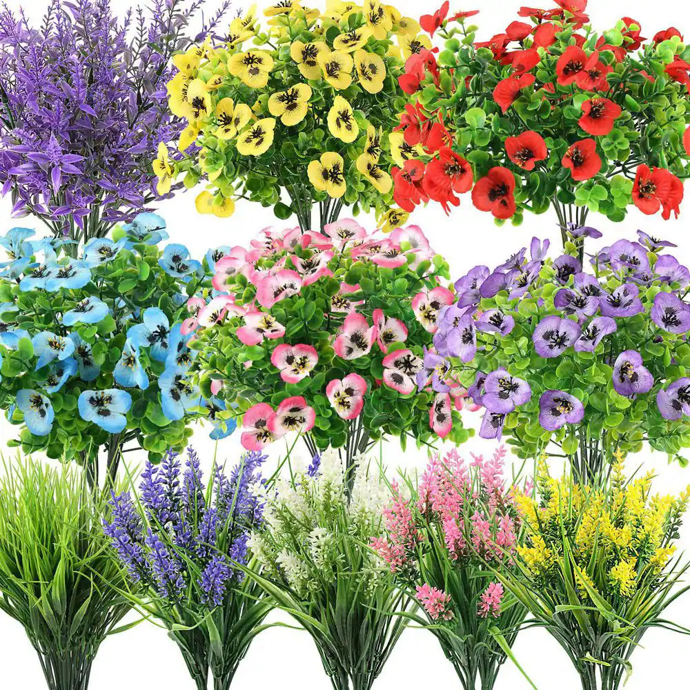 16.5 In. Multi-Colored Outdoor Artificial Eucalyptus Flowers Fake Plastic Plants