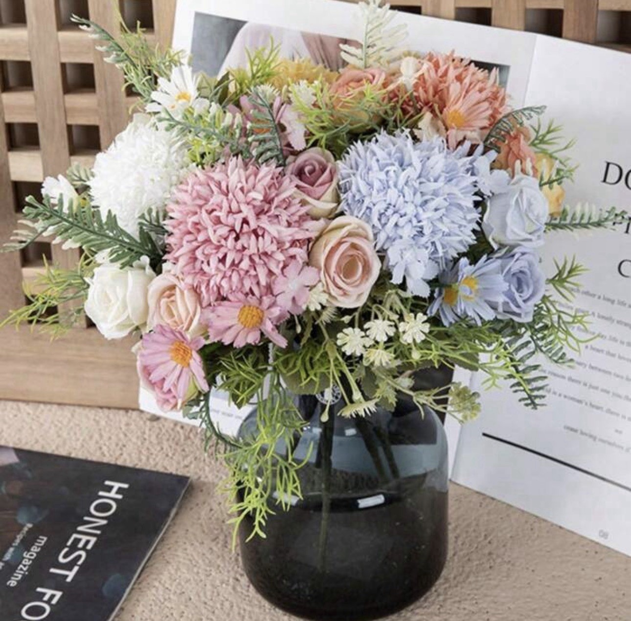 4 Pack Artificial Hydrangea Rose Bouquets 11.6” Silk Flowers Wedding Decor