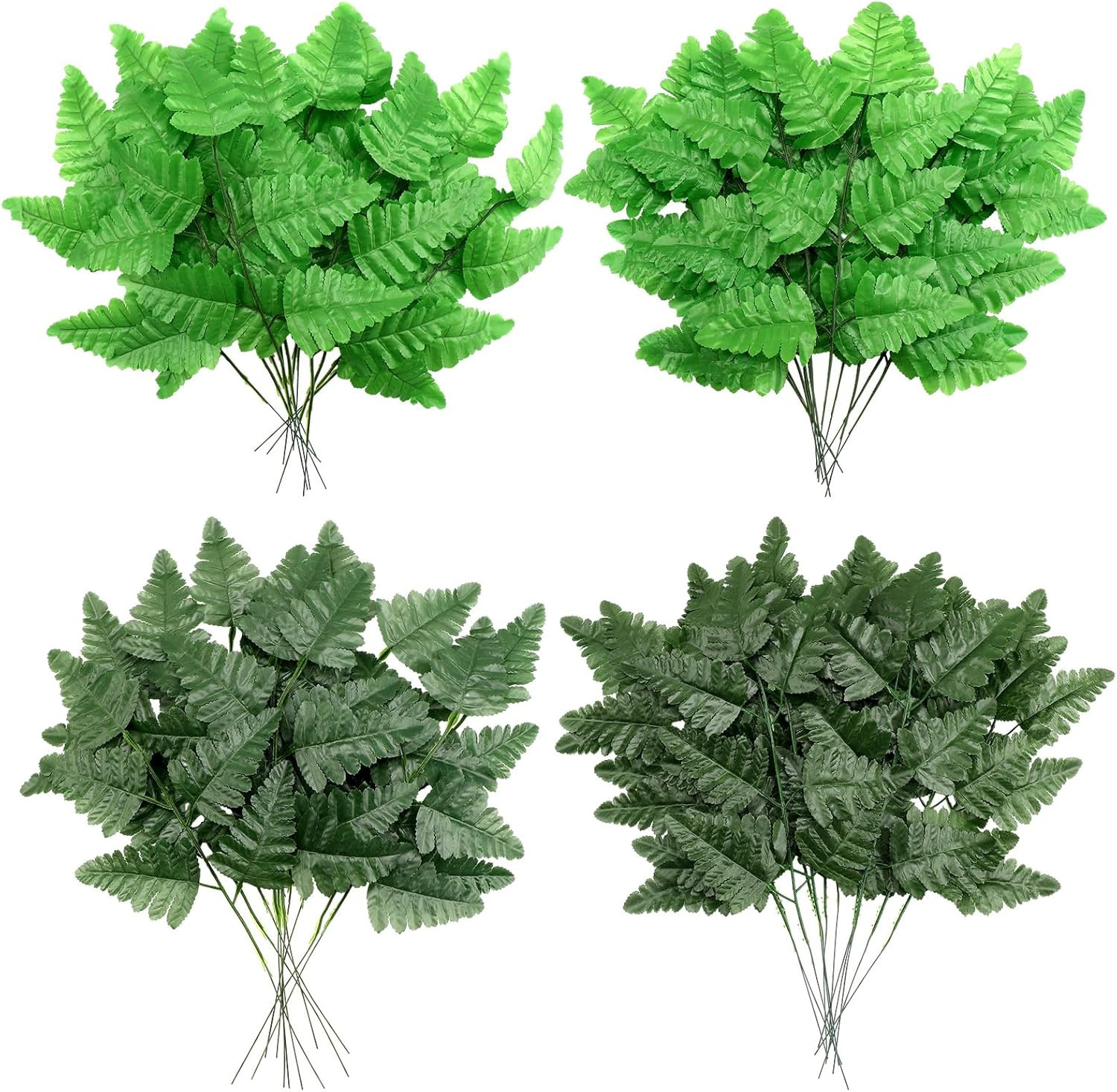 48 Pcs Artificial Silk Fern Artificial Greenery Stems Cemetery 4 Styles Flowers