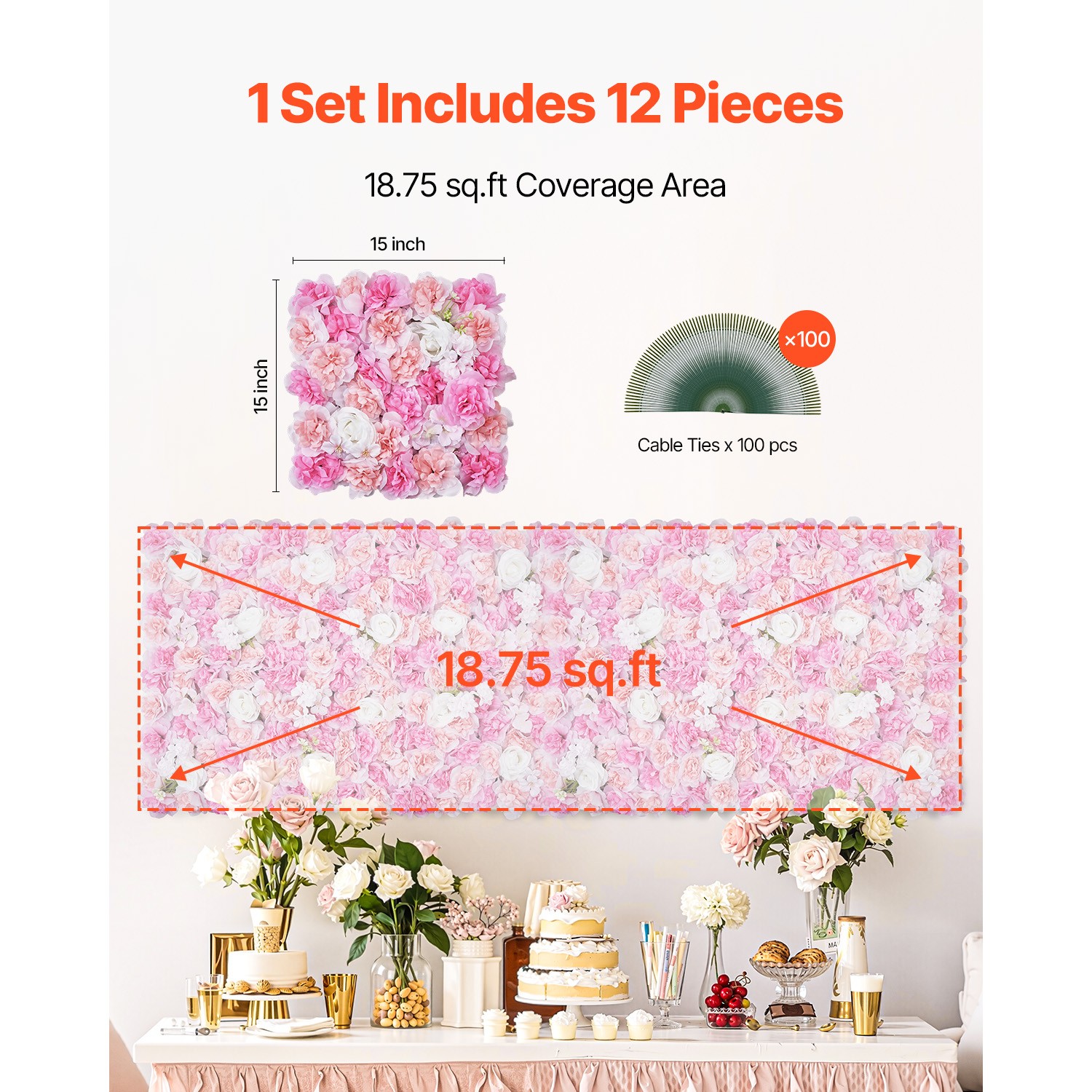 Uimoso 12PCS15x15 in Artificial Flower Wall Panels for Wedding and Privacy Decor