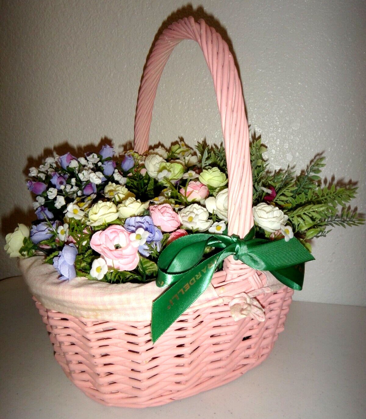 Artificial Multi-color Flowers & Leafs in Pink Wooden Bucket 13.5″ x 14″ x 10″