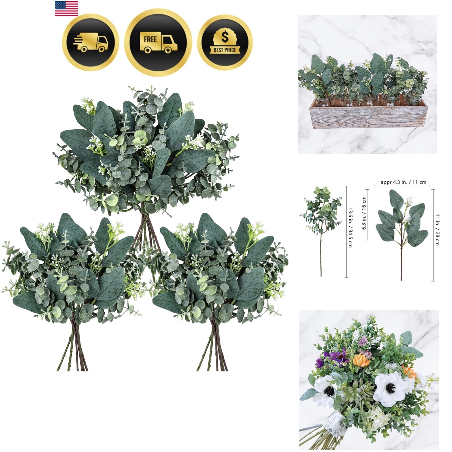 Artificial Eucalyptus Leaves Stems for Wedding Decor Floral Arrangements Indo…