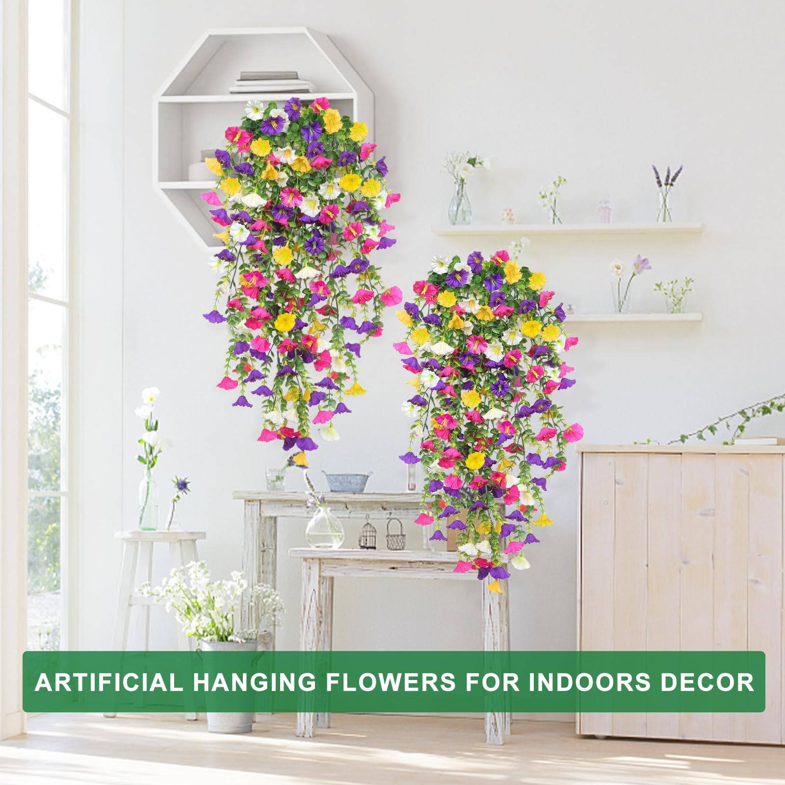 TURNMEON 4PCS Artificial Hanging Flowers 276 Heads Faux Petunias Eucalyptus
