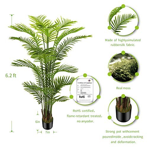 6ft Artificial Areca Palm Silk Tree(72in) with 18 Trunks Faux Tree and Plastic
