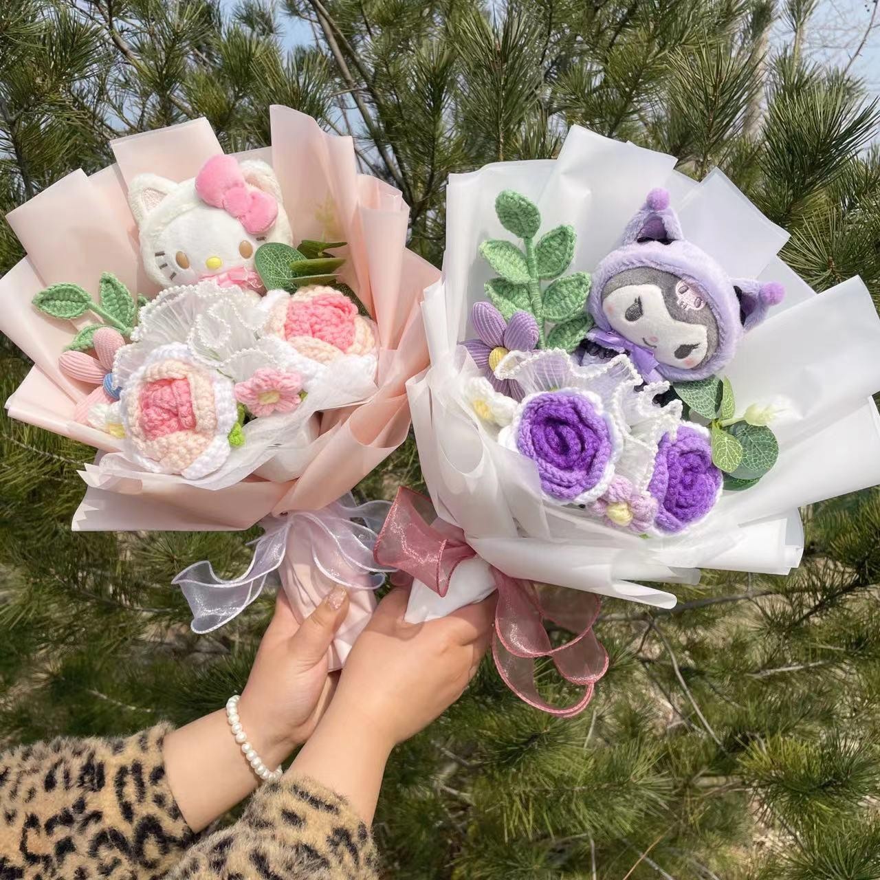 Cat Dolls with Artificial Flowers Creative Bouquet Christmas Valentine Birthday
