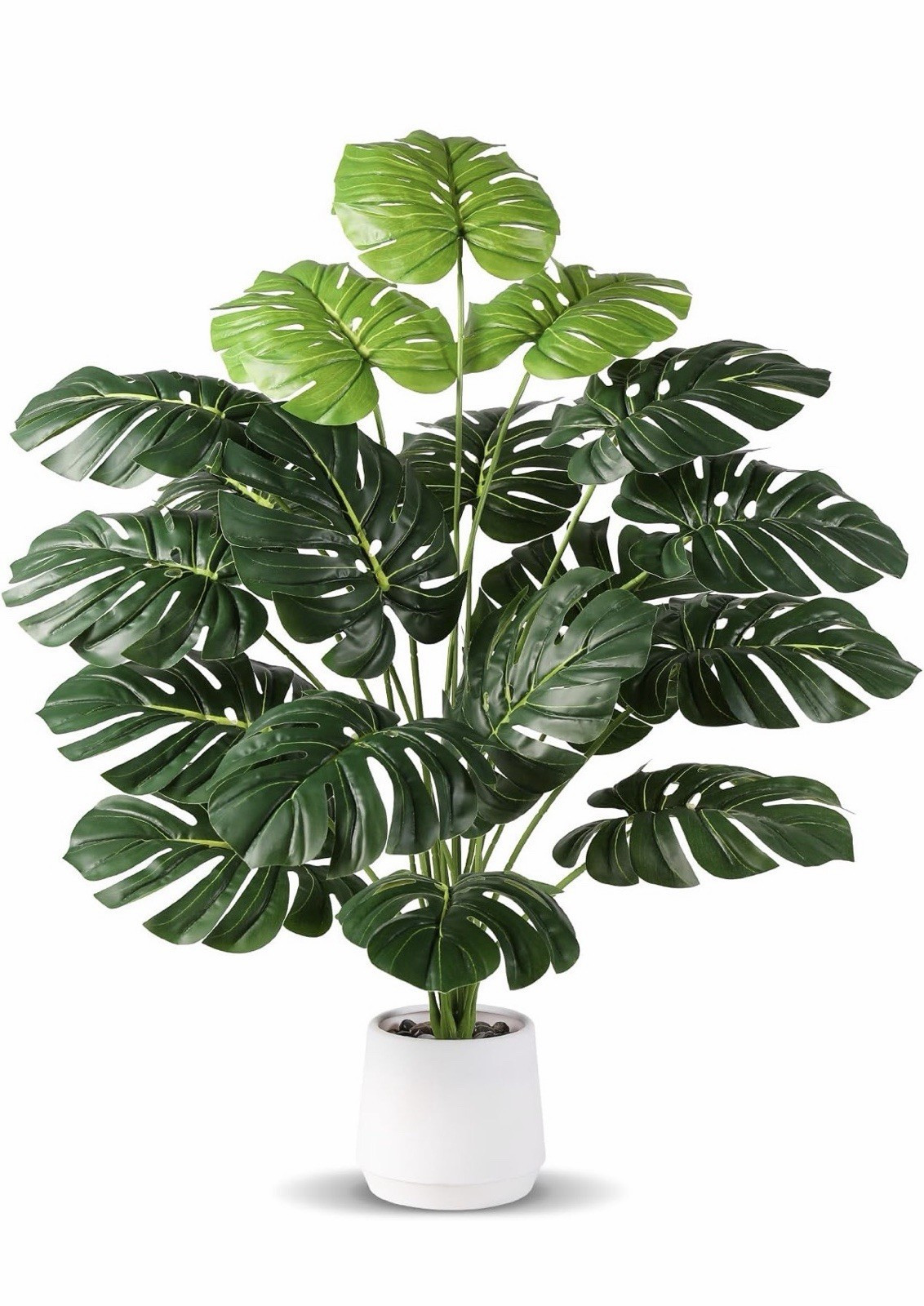 Artificial Monstera Houseplant, 26.3in, 16 Leaves, White Pot