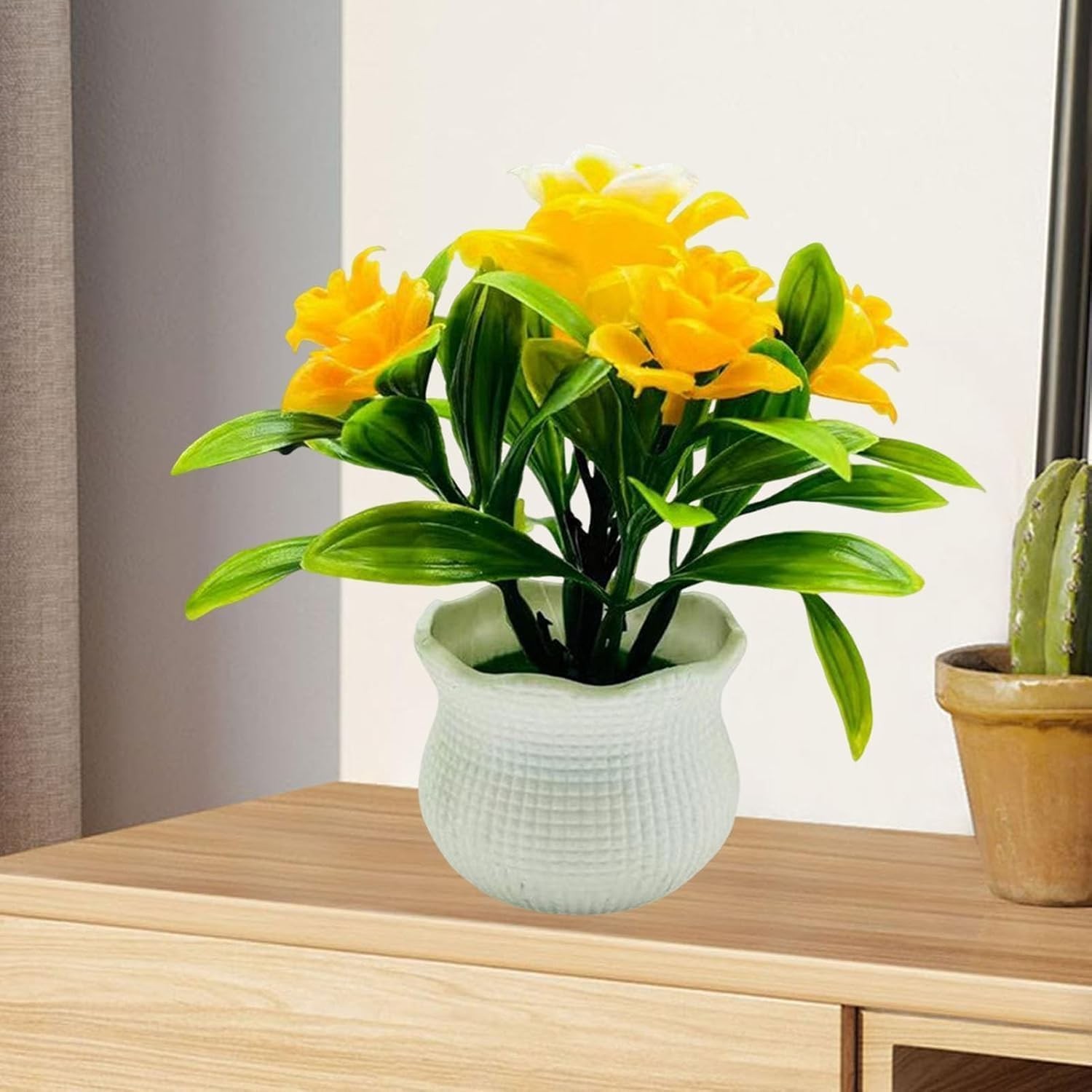 Yellow Faux Roses – 5-Petal Bloom Potted Arrangement for Home/Wedding/Garden …