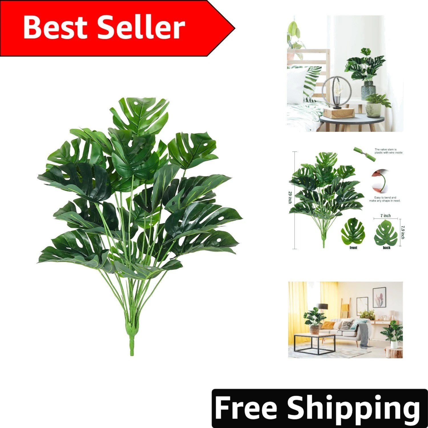 Faux Monstera Palm Tree – 29” UV Resistant Tropical Plant for Indoor & Outdoor