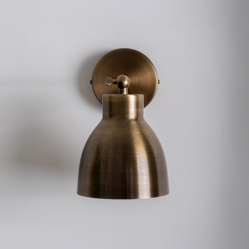 Aged Brass Wall Sconce Lighting , Solid Brass Adjustable Wall Sconce , Mid Centu
