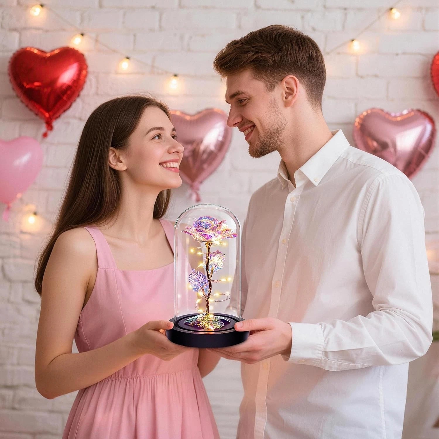 Illuminated Rainbow Rose in Glass Dome – Timeless Gift for All Occasions