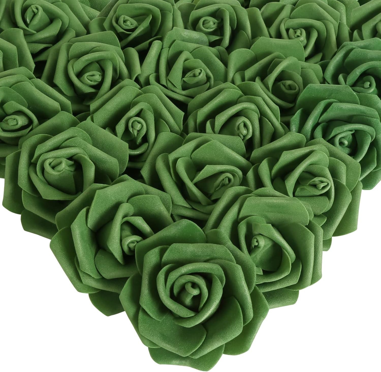 Vibrant Army Green Stemless Foam Roses – 100 Pcs for Centerpieces and Crafts