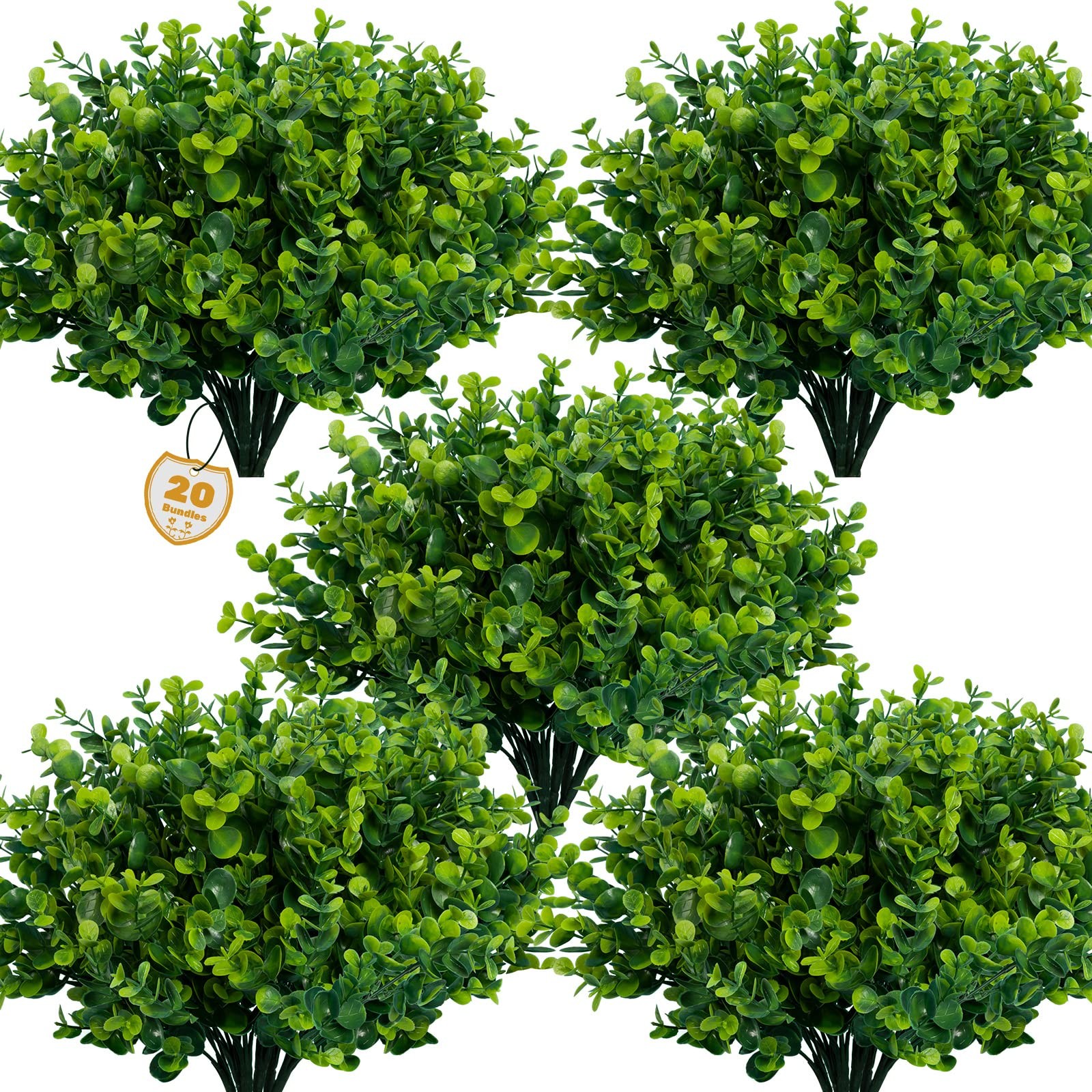 Artificial UV Resistant Boxwood Shrubs – 20 Bundles for Outdoor & Indoor Decor