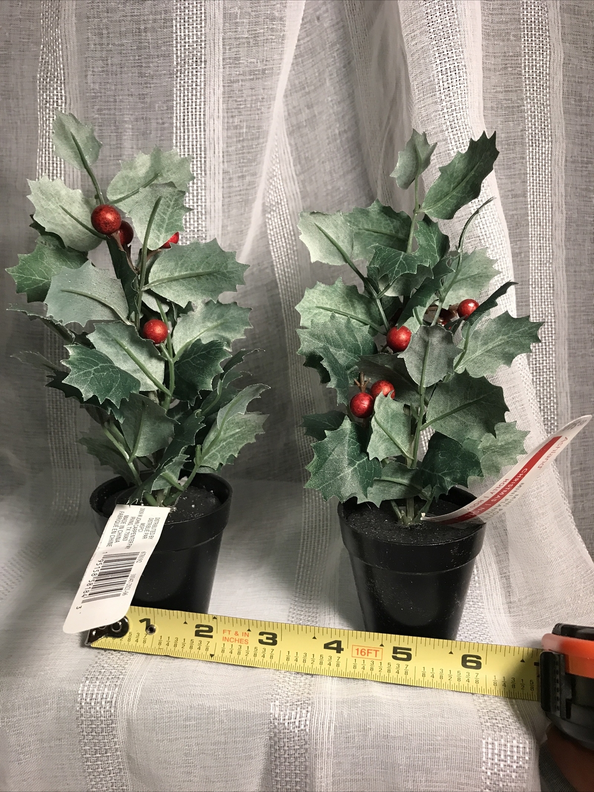 Christmas (2) Winter Mini Potted Faux Holly Berry Plant 8” NEW Desktop Cute